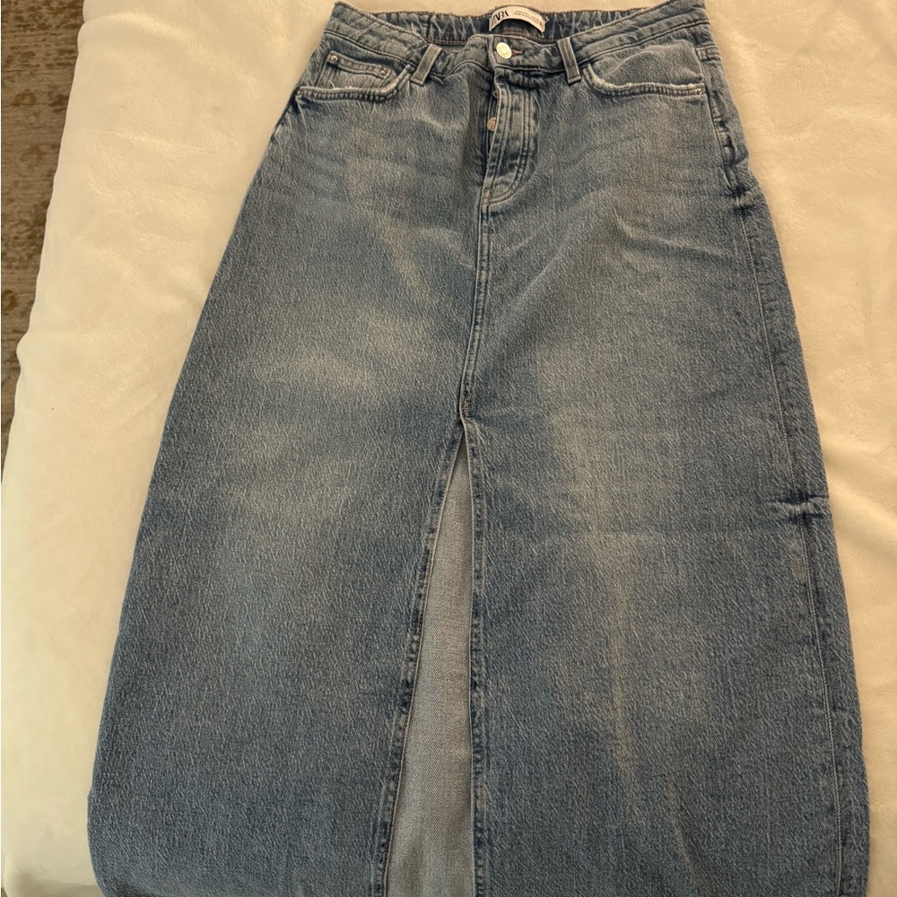 New ZARA Blue Denim Maxi Skirt
